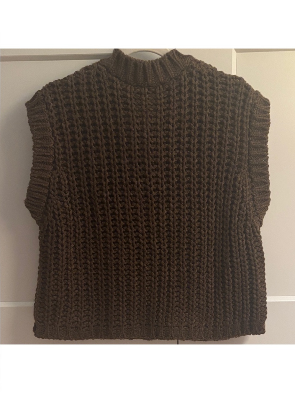 Zara Dark Brown Chunky Knit Sleeveless Cardigan with Gold Buttons - Picture 2 of 3